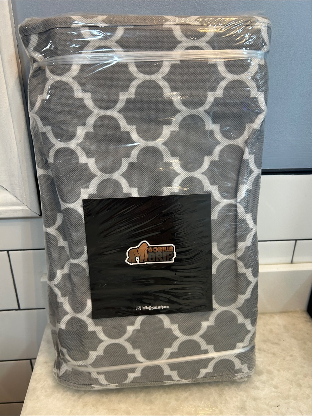 Gray and White Geometric gorilla grill door organizer